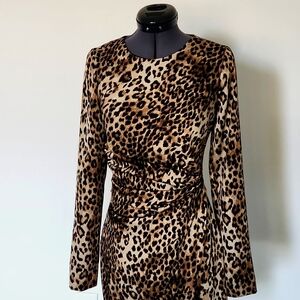 Petite Express cheetah print midi Dress